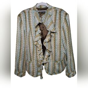 e by ECI Woman Striped Tweed Ruffle Jacket Size 18